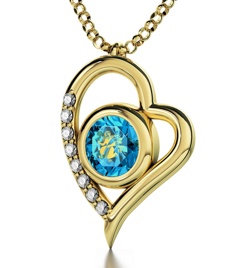 Gold Plated Silver Virgo Necklace Zodiac Heart Pendant 24k Gold inscribed on Crystal