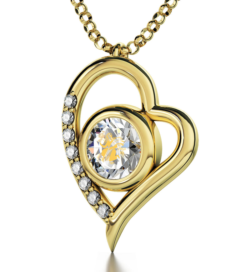 Gold Plated Silver Virgo Necklace Zodiac Heart Pendant 24k Gold inscribed on Crystal