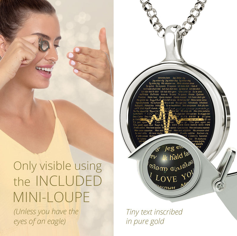 Her Heartbeat Necklace of Love Over 100 Languages I Love You Pendant