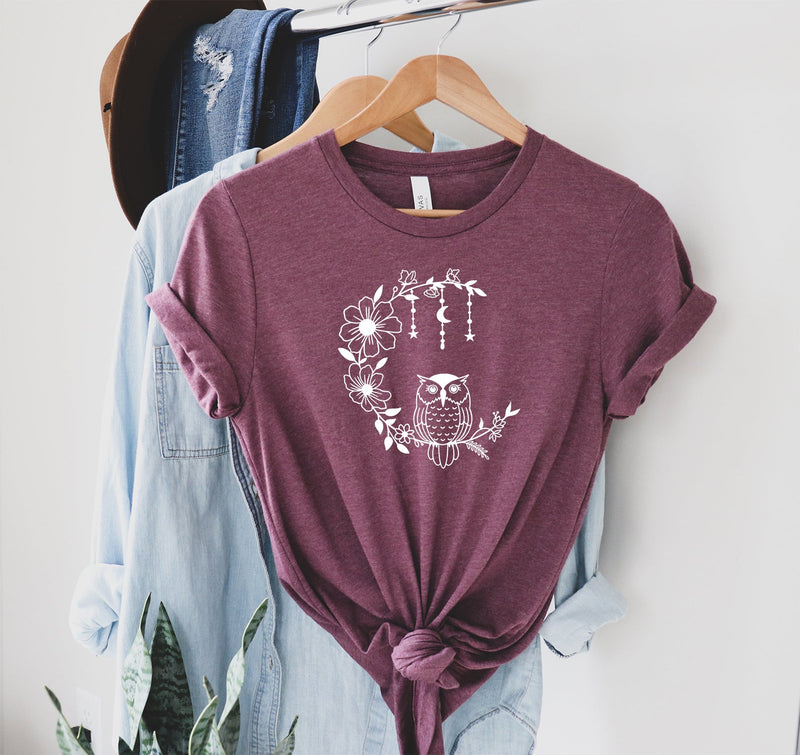 Floral Owl Moon Shirt, Boho Shirt for Her
