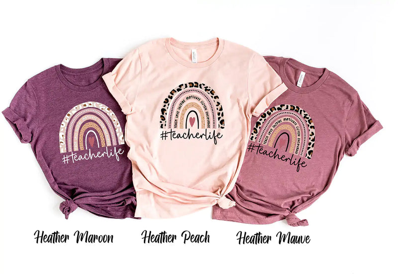 Teach Love Inspire Leopard Rainbow Shirt, Teacher Life Shirt